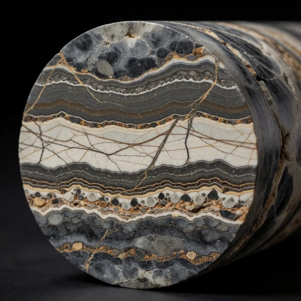 Paisaje geológico de la Cuenca Neuquina mostrando estratos sedimentarios al atardecer