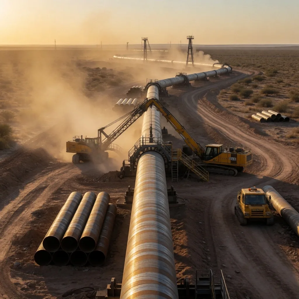 Construcción de gasoducto en la estepa patagónica