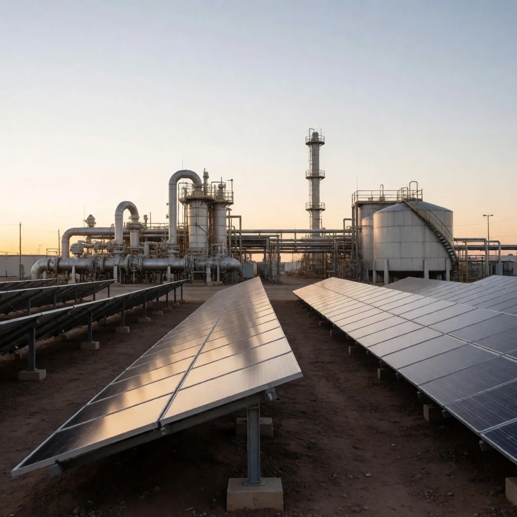 Base operativa con paneles solares integrados en instalaciones de gas de Vaca Muerta